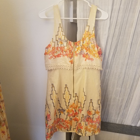 Free People Shiny Floral Geometric Pattern Mini Dress with Lace Detail - Picture 5 of 7